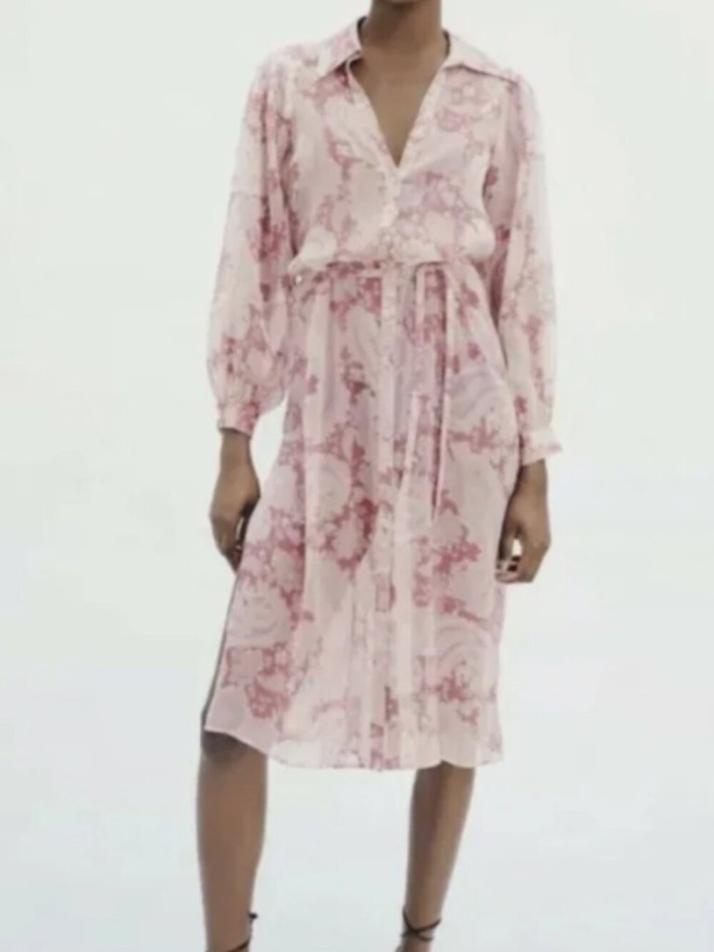 ZARA Paisley Print Oversized Blouse Duster Shirt Dress Lilac Pink XL